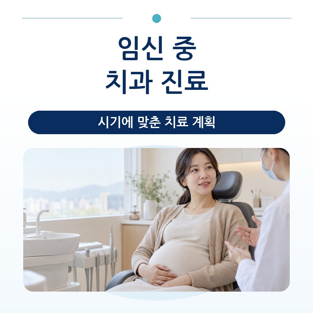치과 진료실에서 임신부가 의료진과 진료 시기를 상담하는 모습